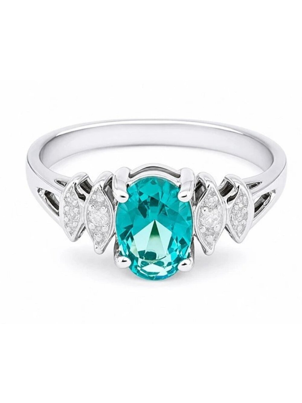 Genuine 1.07 Cts Paraiba Tourmaline & Diamond Ring 10k White Gold